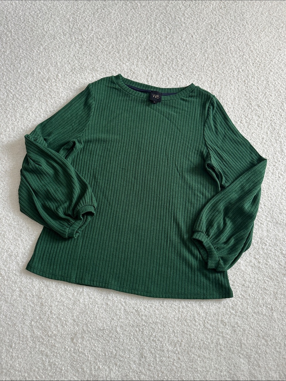 W5 Emerald Ribbed Balloon Sleeve Long-Sleeve Tee